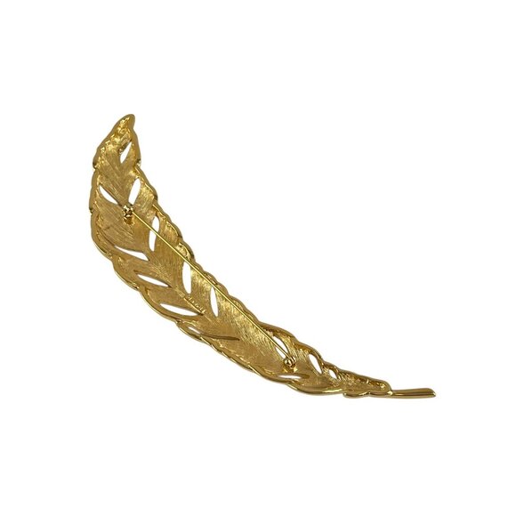 Vintage Monet 5" Polished Gold-Tone Long Feather Brooch Pin - Picture 7 of 9